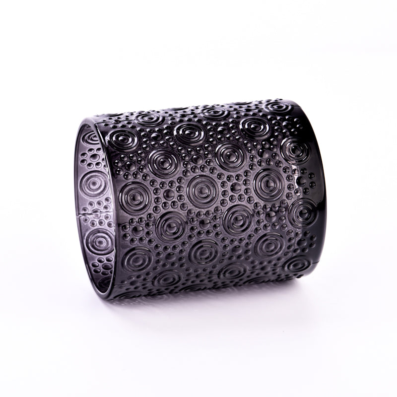 Textured glass candle jars, Circles and Dots, Black