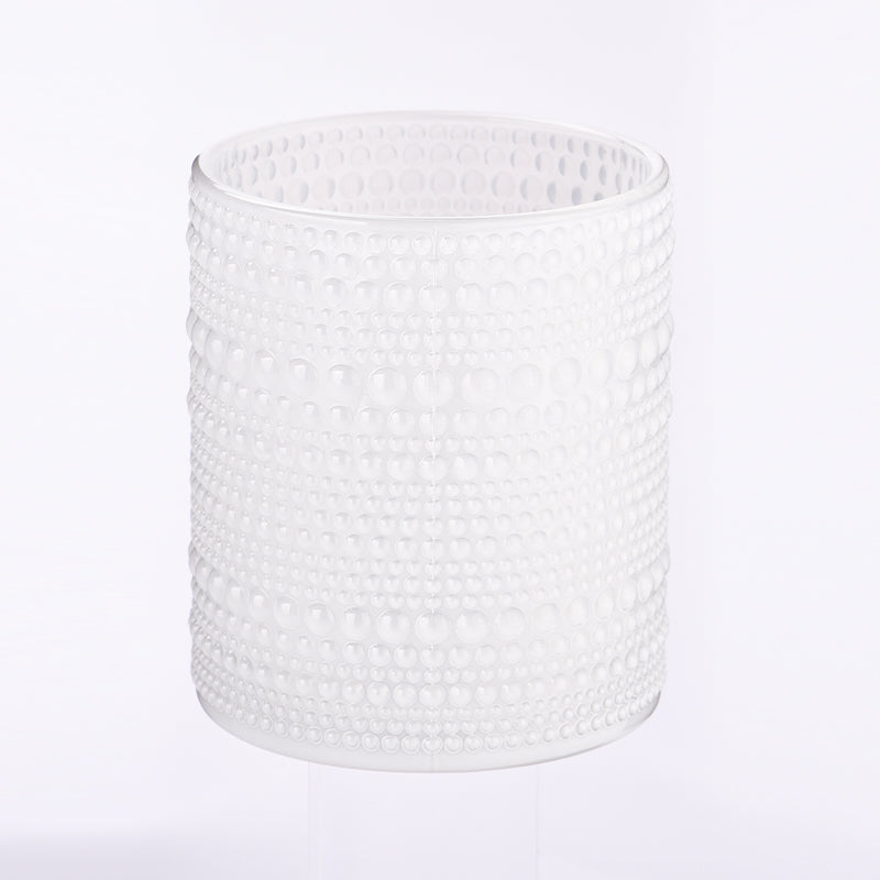 Beaded textured glass candle jars, Dots, White