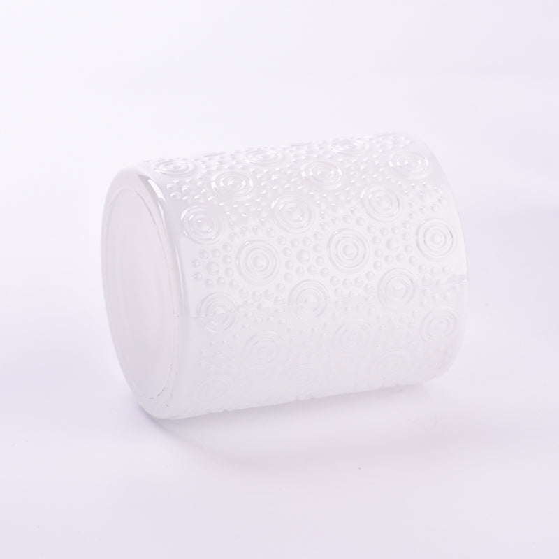 Textured glass candle jars, Circles and Dots, White