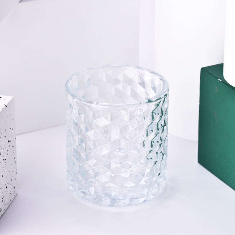 Textured glass candle jars, Diamon Cuts, Clear