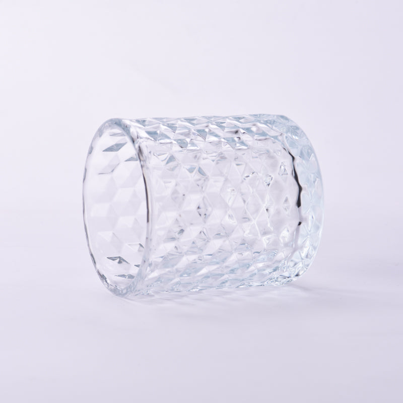 Textured glass candle jars, Diamon Cuts, Clear