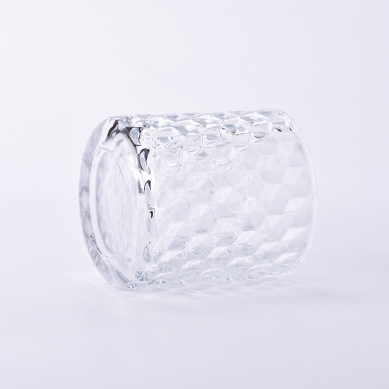 Textured glass candle jars, Diamon Cuts, Clear