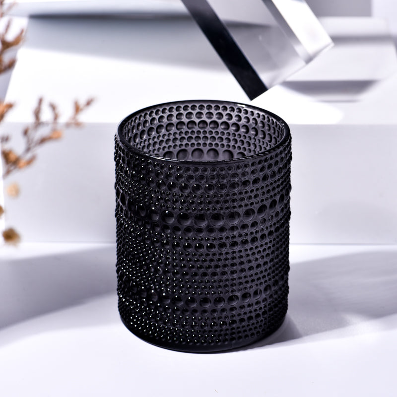 Beaded textured glass candle jars, Dots, Black