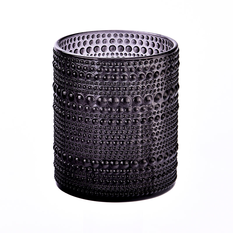 Beaded textured glass candle jars, Dots, Black